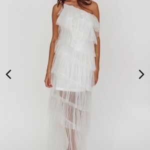 Arrabel Tiered Ruffle Tulle Maxi Dress White